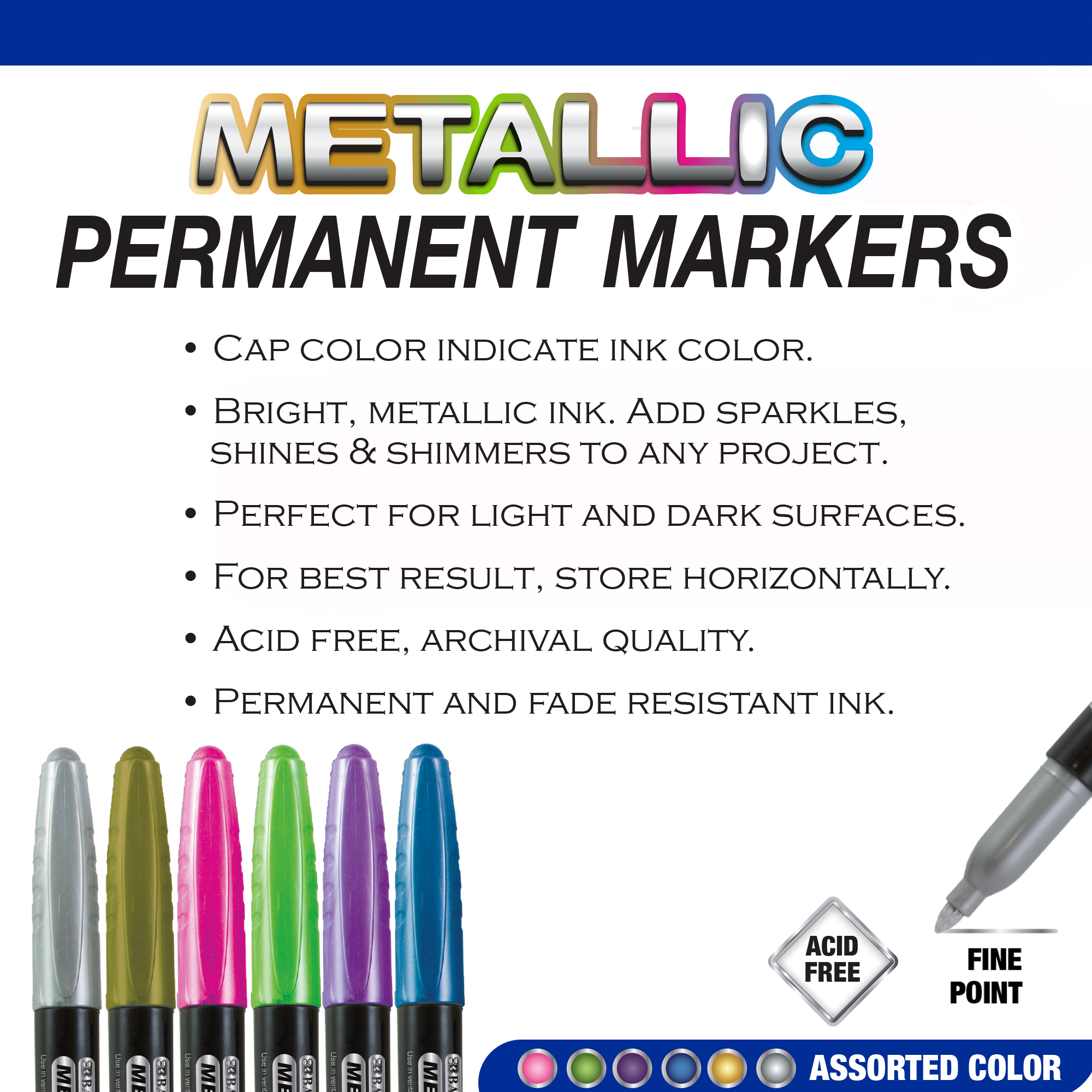 BAZIC 6 Metallic Colors Markers Bazic Products