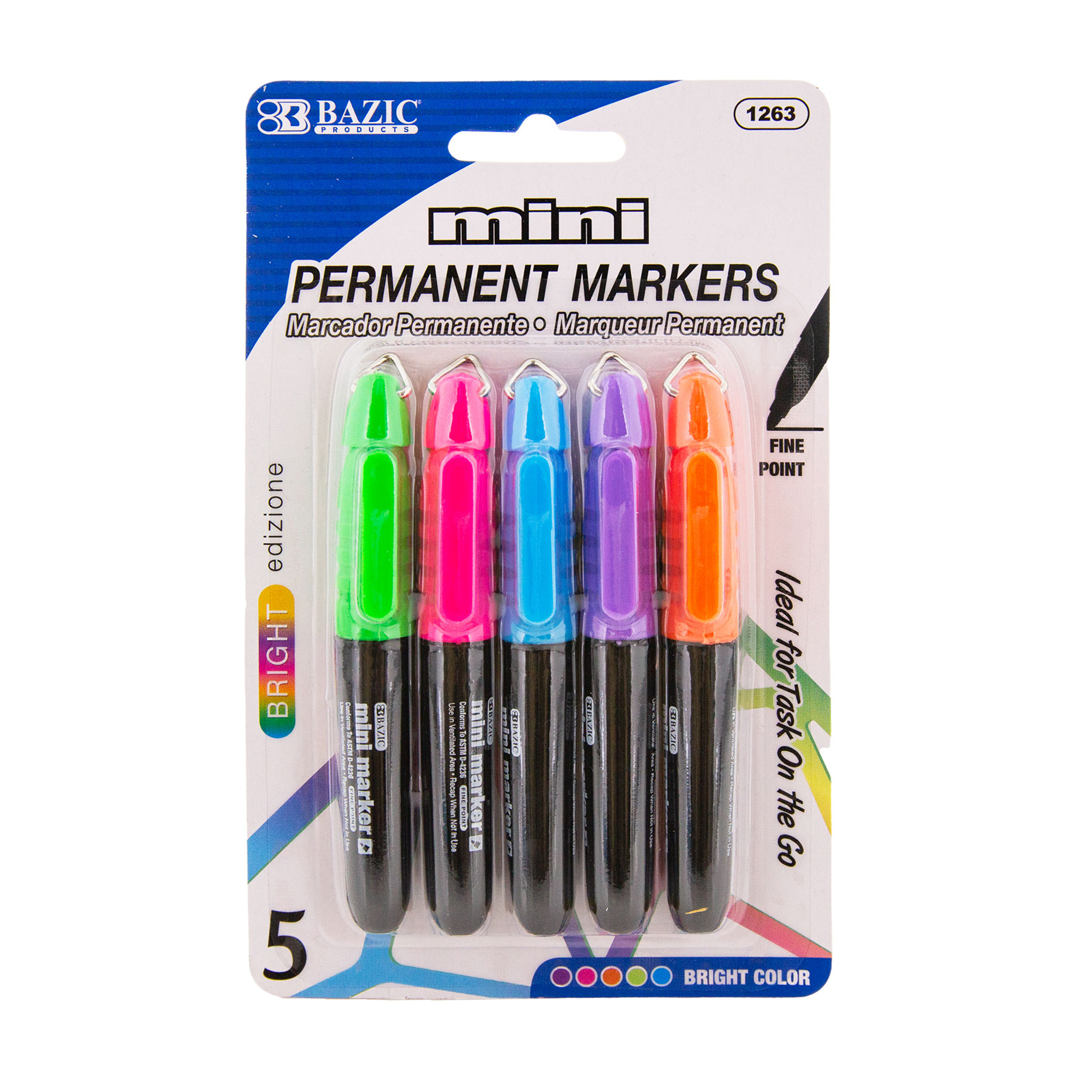 BAZIC Fancy Colors Mini Fine Point Permanent Marker with Cap Clip  (6/Pack)-pack of-144
