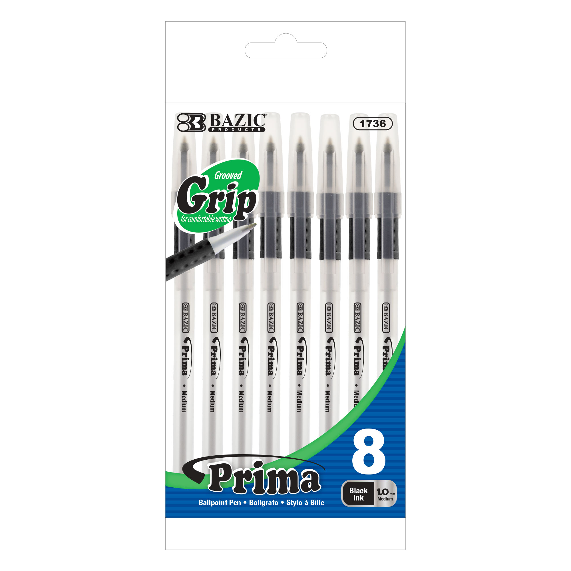BAZIC Prima Black Stick Pen w/ Cushion Grip (8/Pack) Bazic Products