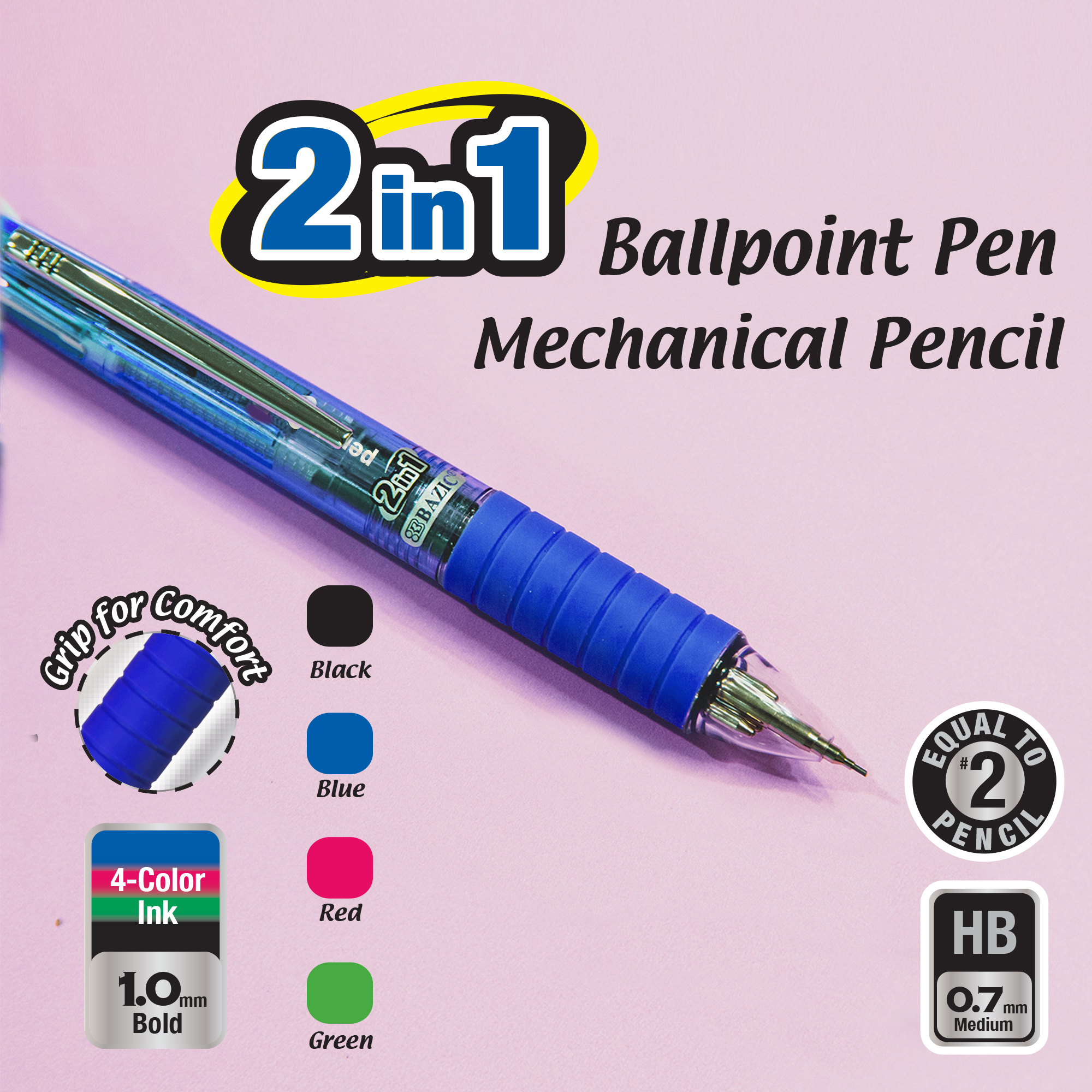 Basics Lápices mecánicos, punta media (0.028 in), paquete de 24,  multicolor