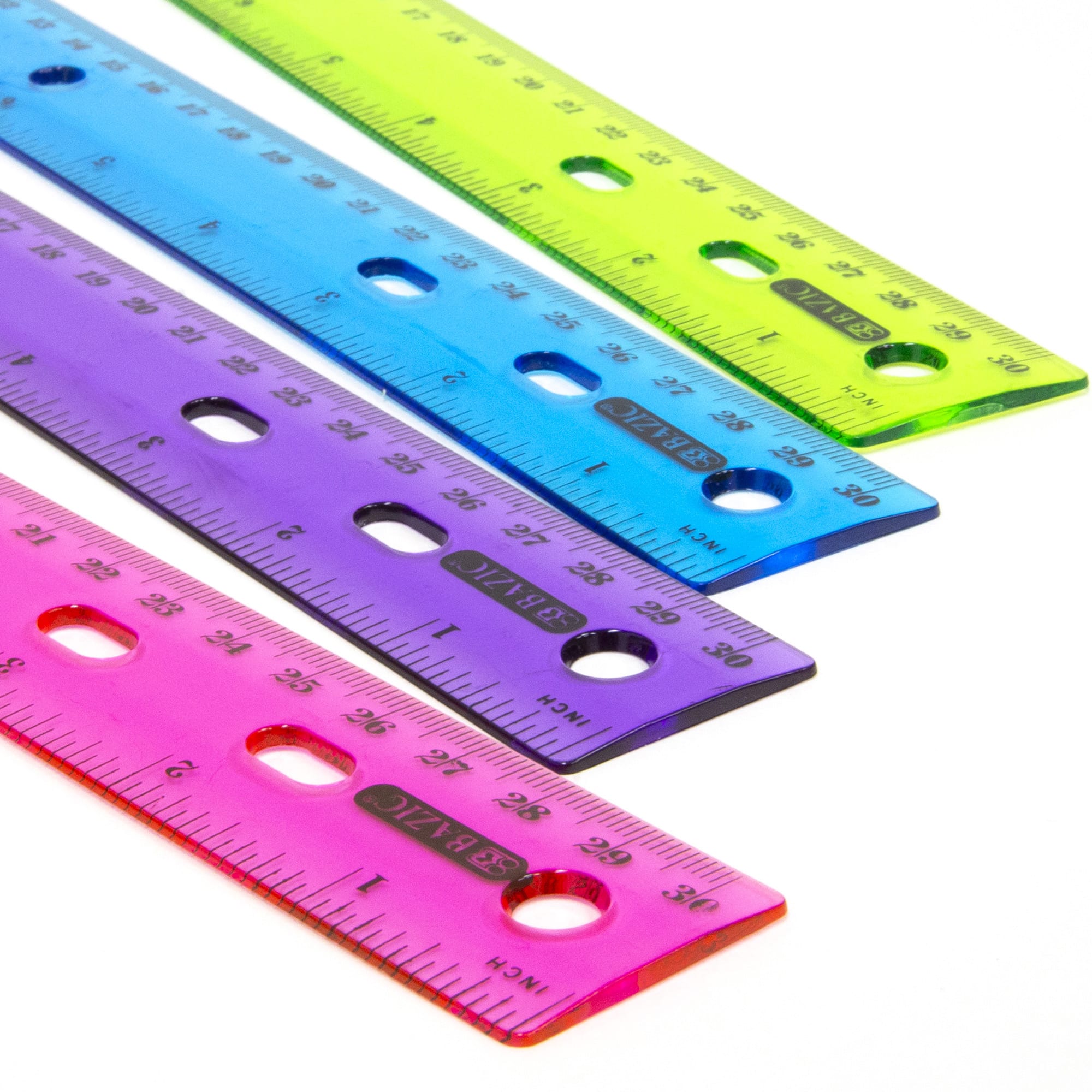 Jyongmer 20 Pack 12 Inches Jeweltones Color Ruler，5 Colors，Inches & Metric Measuring Tool 