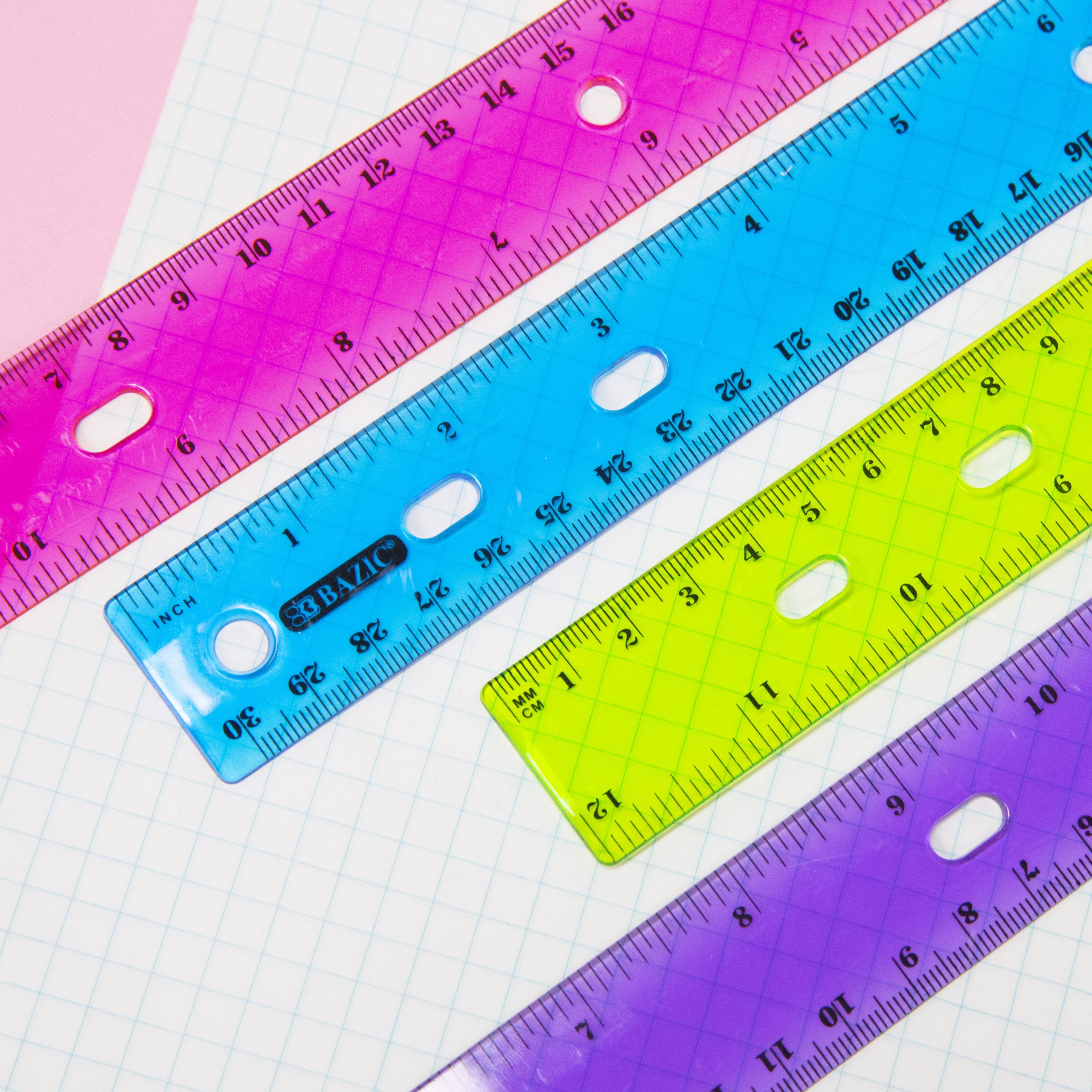 Jyongmer 20 Pack 12 Inches Jeweltones Color Ruler，5 Colors，Inches & Metric Measuring Tool 