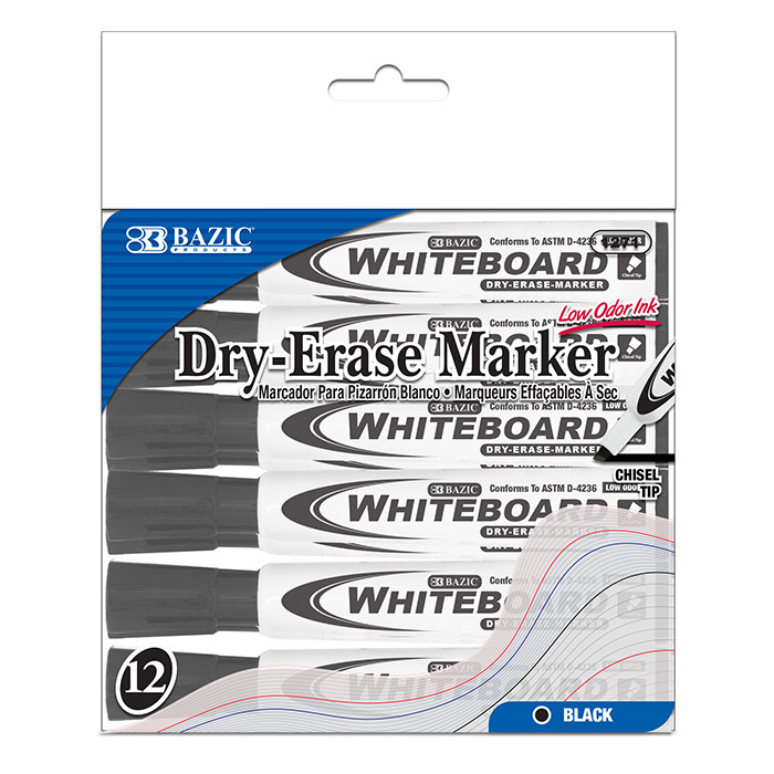 BULK Buys BAZIC Black Chisel Tip Dry-erase Markers 12-box Case of 72 for sale online 