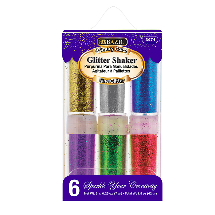 BAZIC 0.25 oz (7g) 6 Primary Color Glitter Shaker Bazic Products