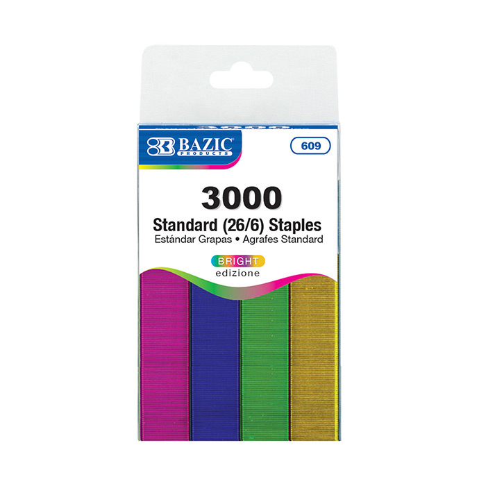 Pack of 3000 Standard 26/6 Metallic Color Staples 