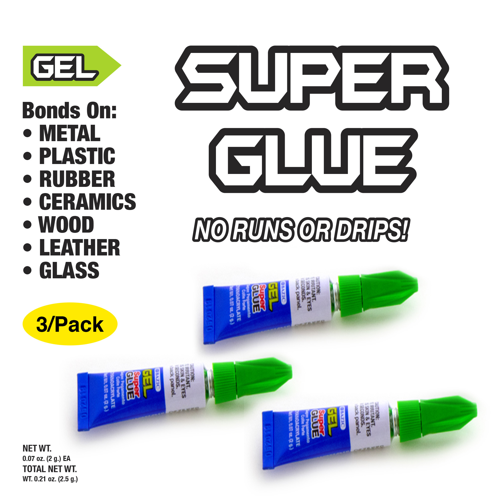 Pack de 3 Colle tube PASCO Super Glue 1g