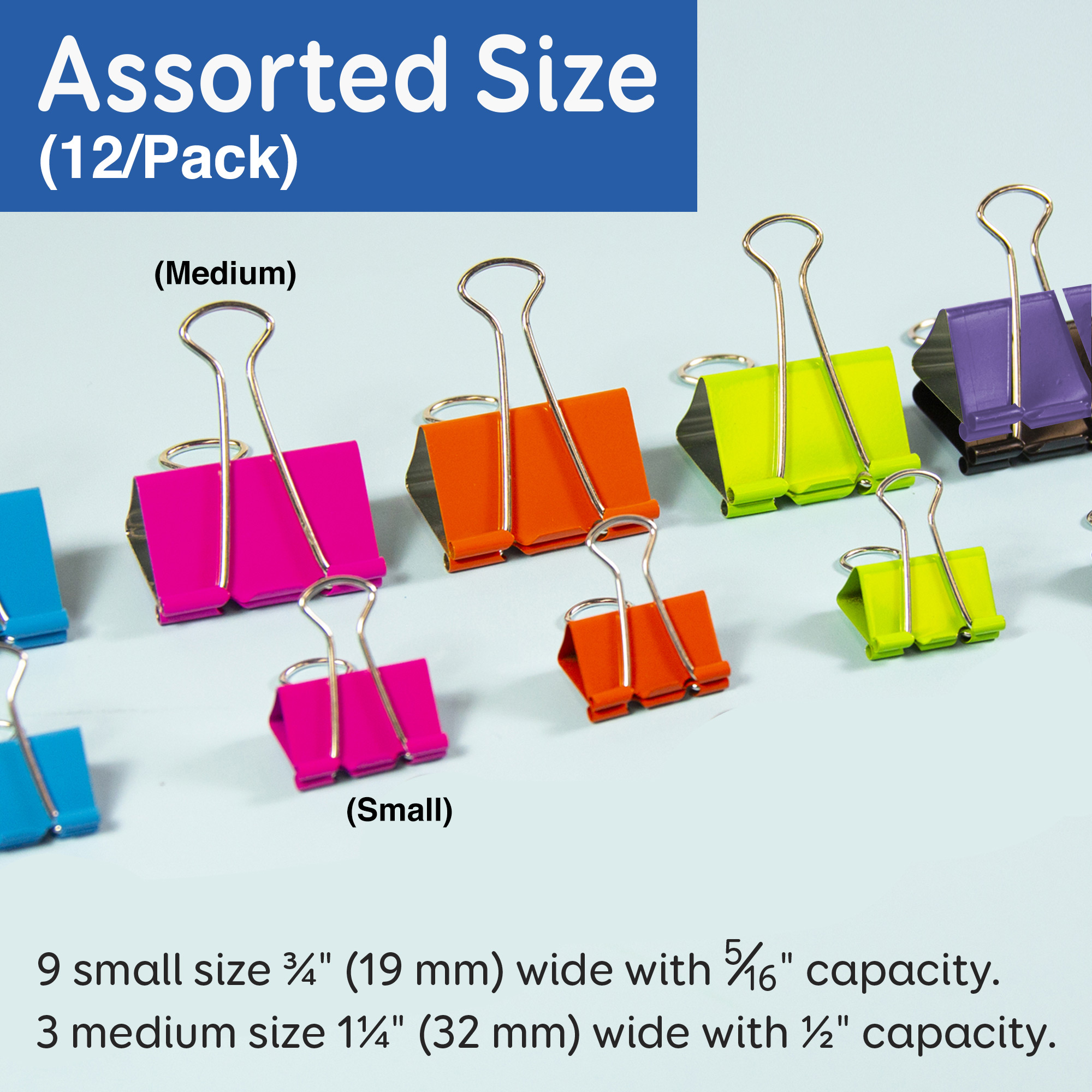 BAZIC Assorted Size Color Binder Clip (12/Pack) Bazic Products