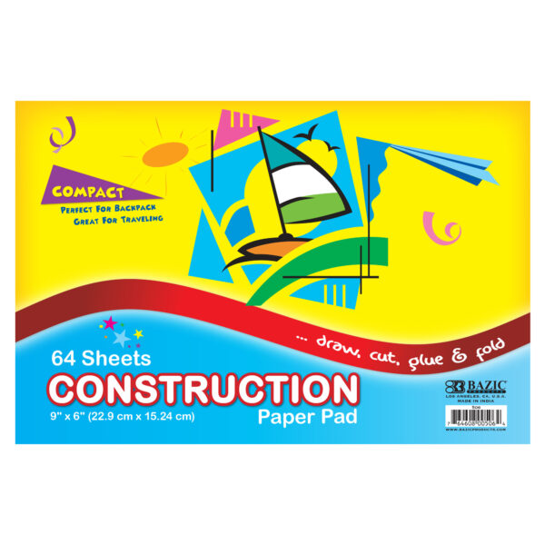 6 X 9 Mini Construction Paper Pad Case of 48 BAZIC 64 Ct 