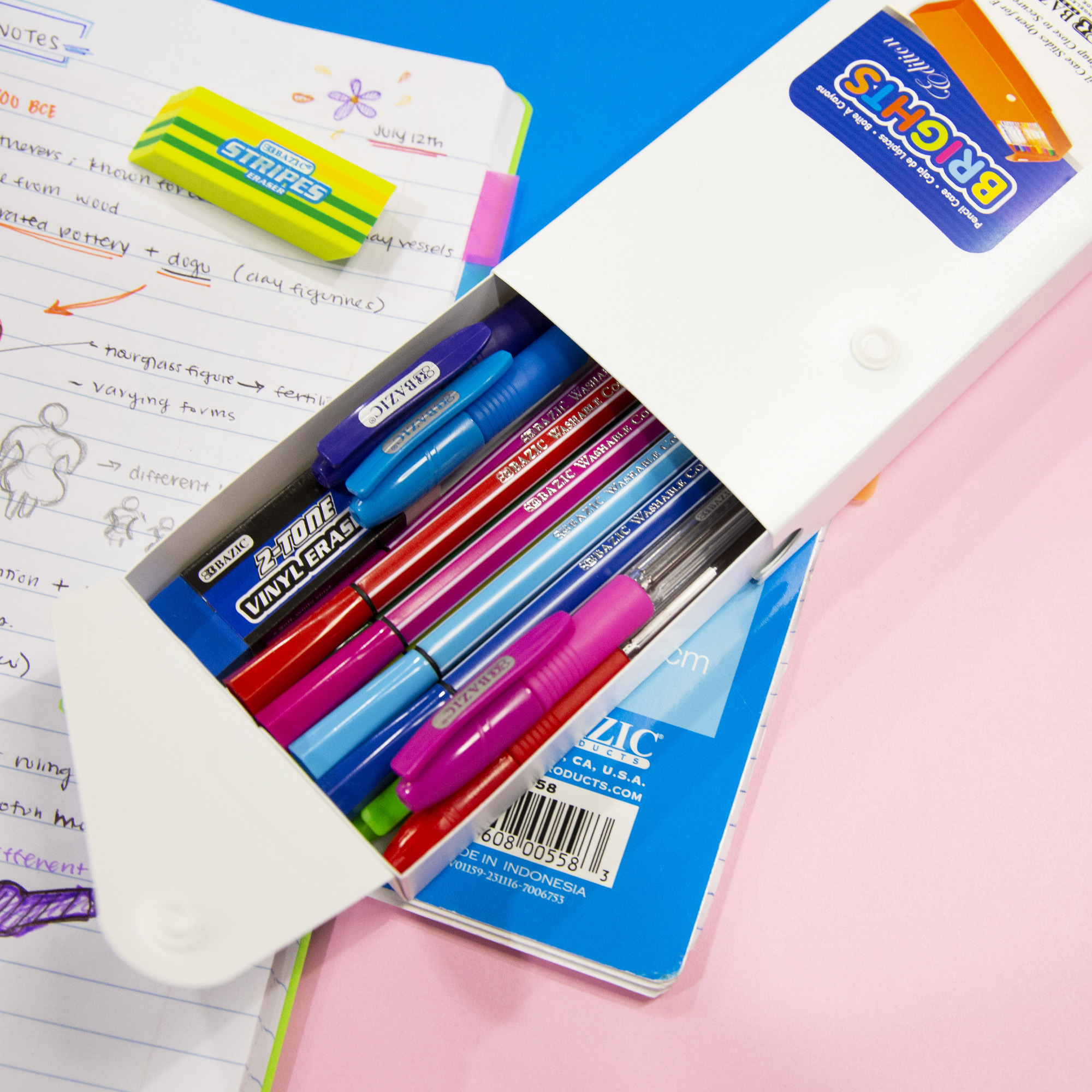 6PK Bright Color Slider Pencil Case-Pencil case Slider Pencil case for Color Pen 