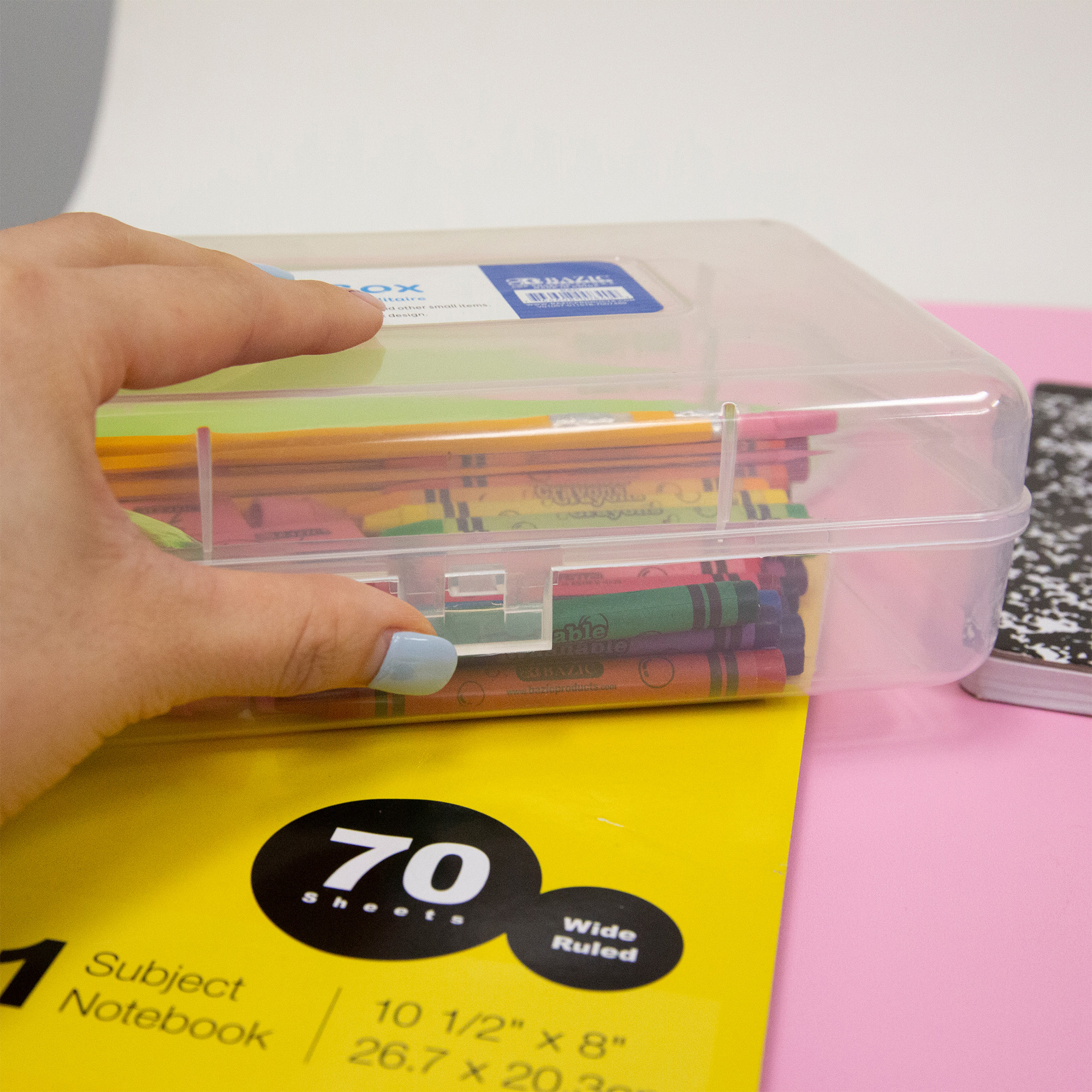 BAZIC Clear Multipurpose Utility Box 4-Pack Cubby Cubes Bin Pen Pencil Boxes Storage Desk Plastic Organizer Case Transparent See Thorogh