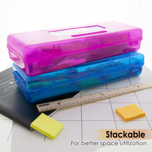 BAZIC Plastic Pencil Case Utility Storage Box, Bright Color, 4-Pack 