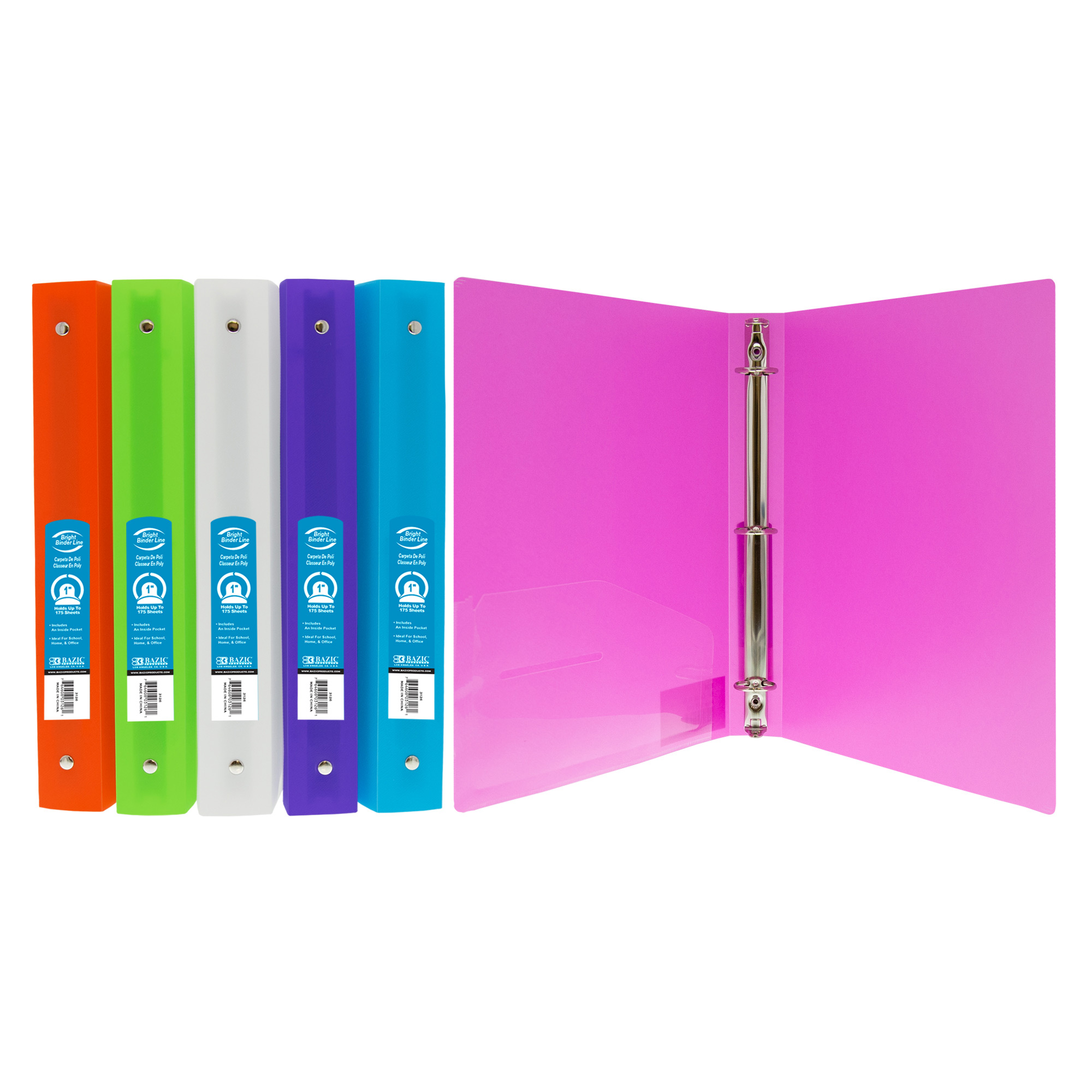 BAZIC 1 Matte Bright Color Poly 3-Ring Binder w/ Pocket Bazic Products