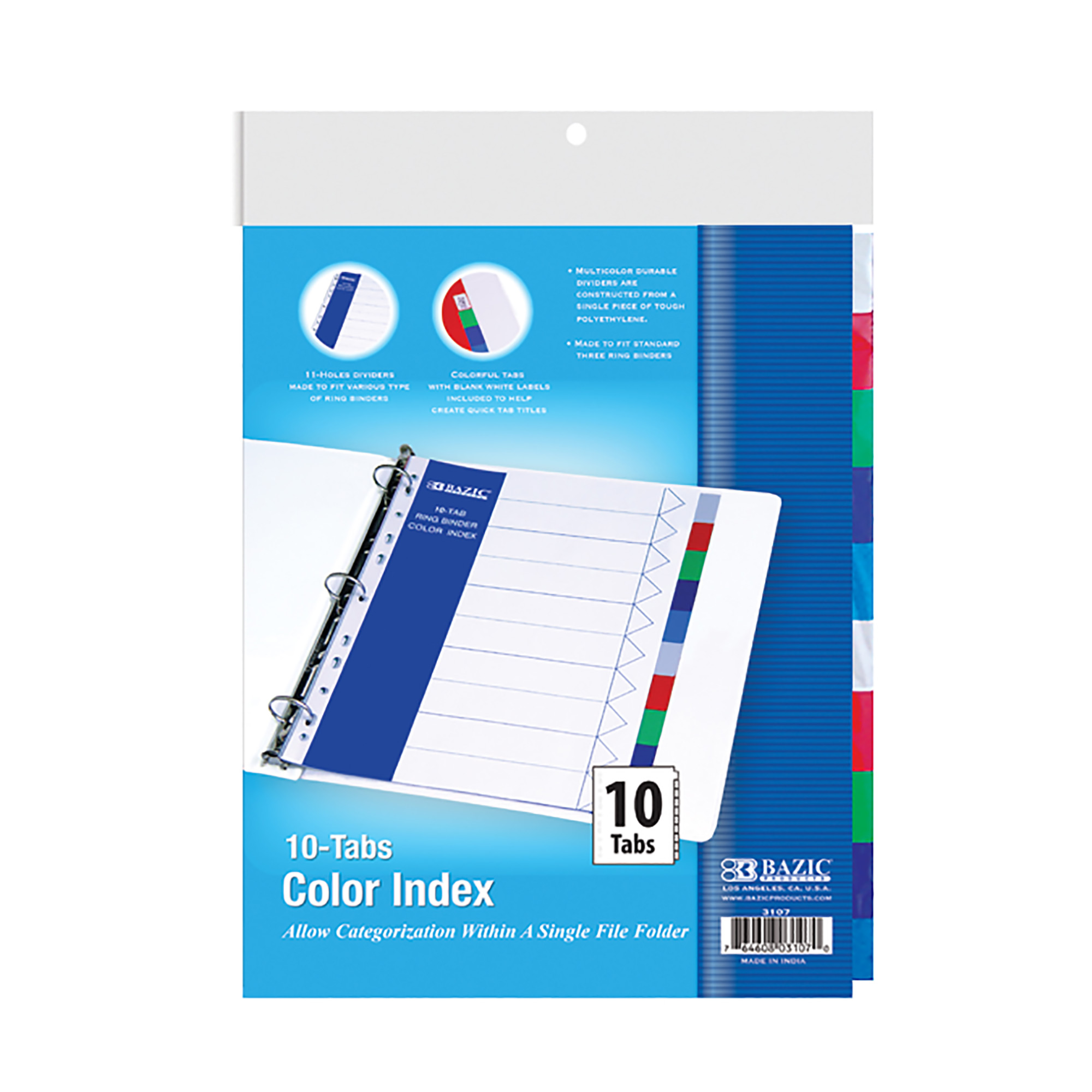 or Office Home 3-Ring Binder Dividers with 10 Color Tabs for School 
