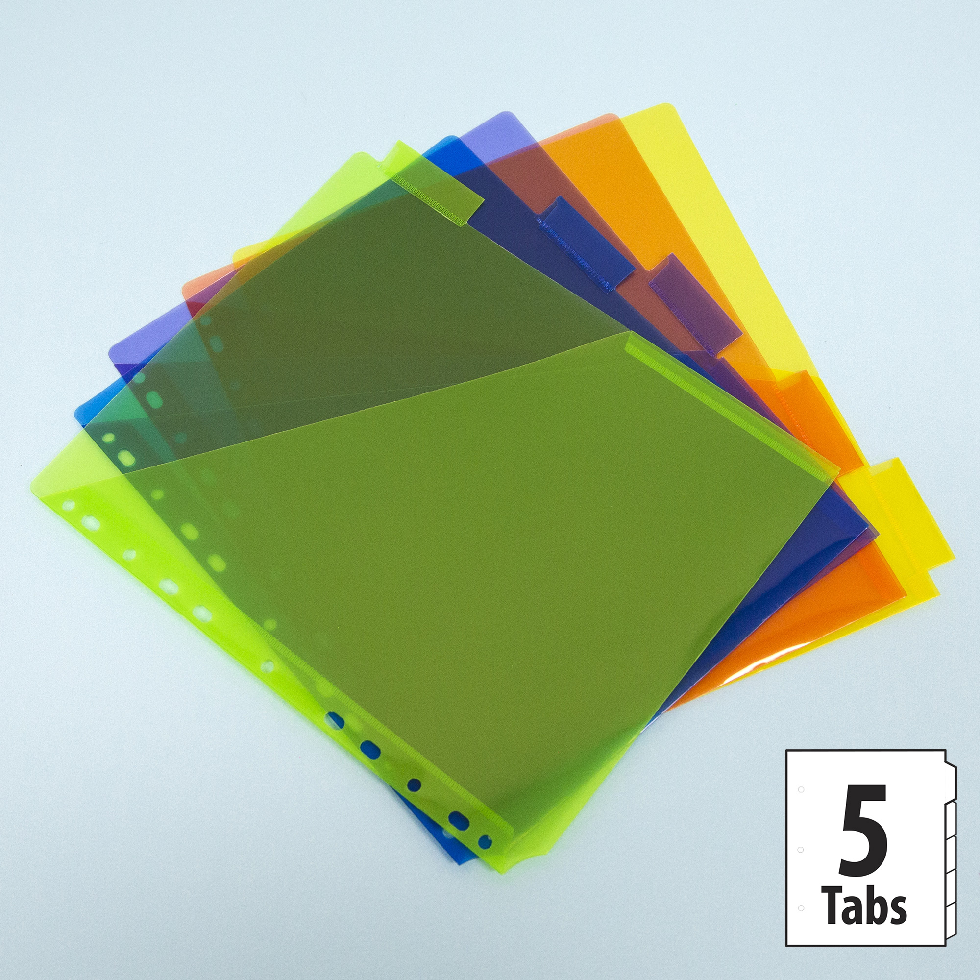 5-Tab Plastic Dividers w/Front Pockets Pack of 3 Sets 15PCS Tab Dviders Assorted Colors Multicolor Dviders with Pockets for Binders