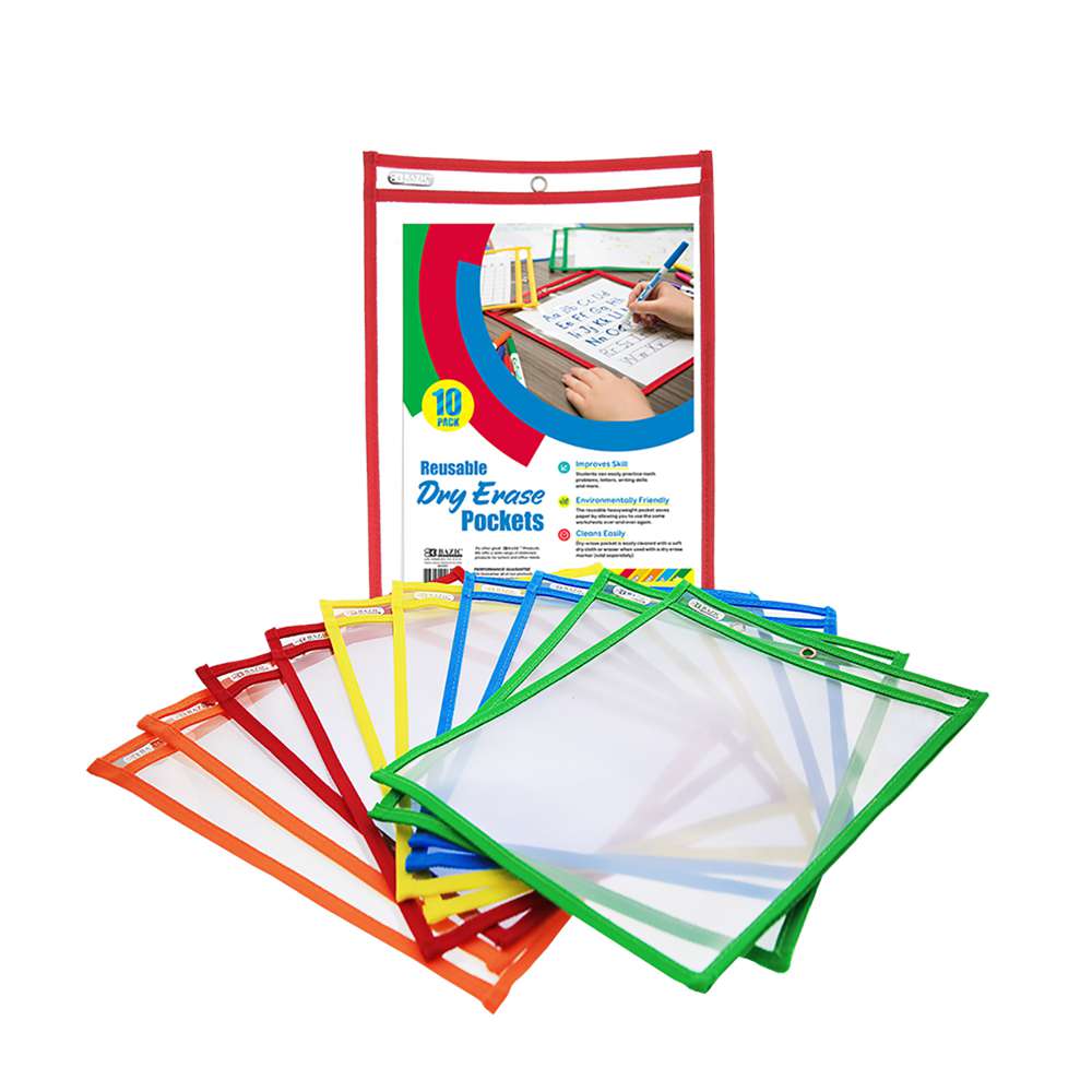 Dry Erase Pockets School Supply Erasable Folder Easy Insert 10 Pack Reusable Oversized Pouches 10x13 inch Write and Wipe Sleeves 