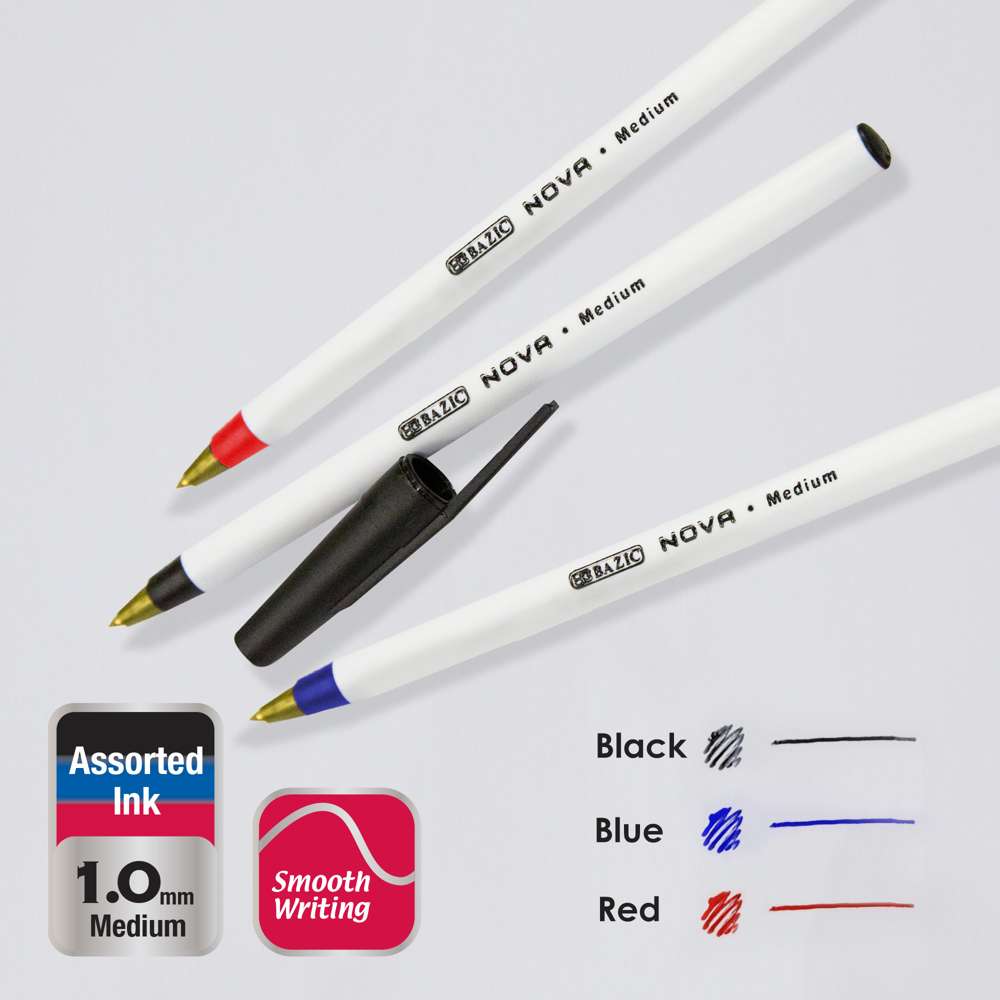 20 PENS  FREE SHIPPING 10 PACKS Bazic Nova BLACK Color Stick Pen 2 RM-1 764608170960