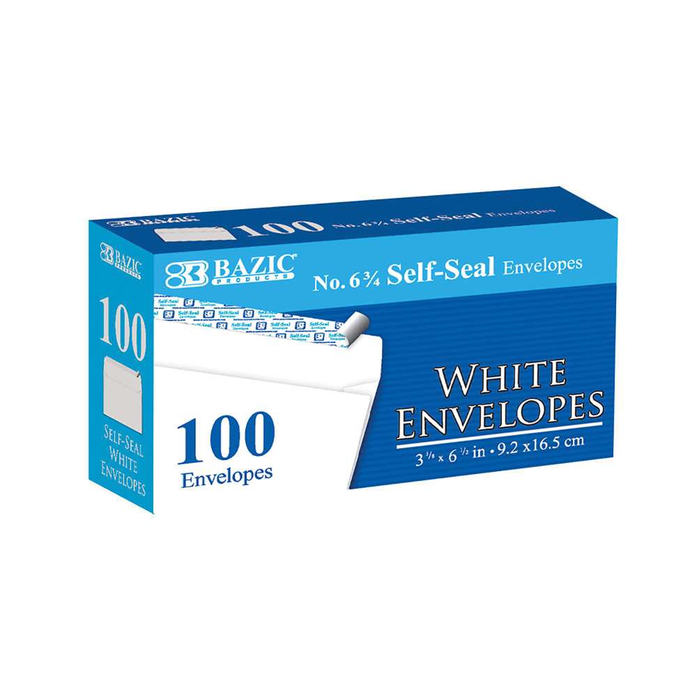 100 ct WHITE #6 3/4 ENVELOPES Regular 3-5/8" x 6-1/2" Peel & Stick Self Seal C43 