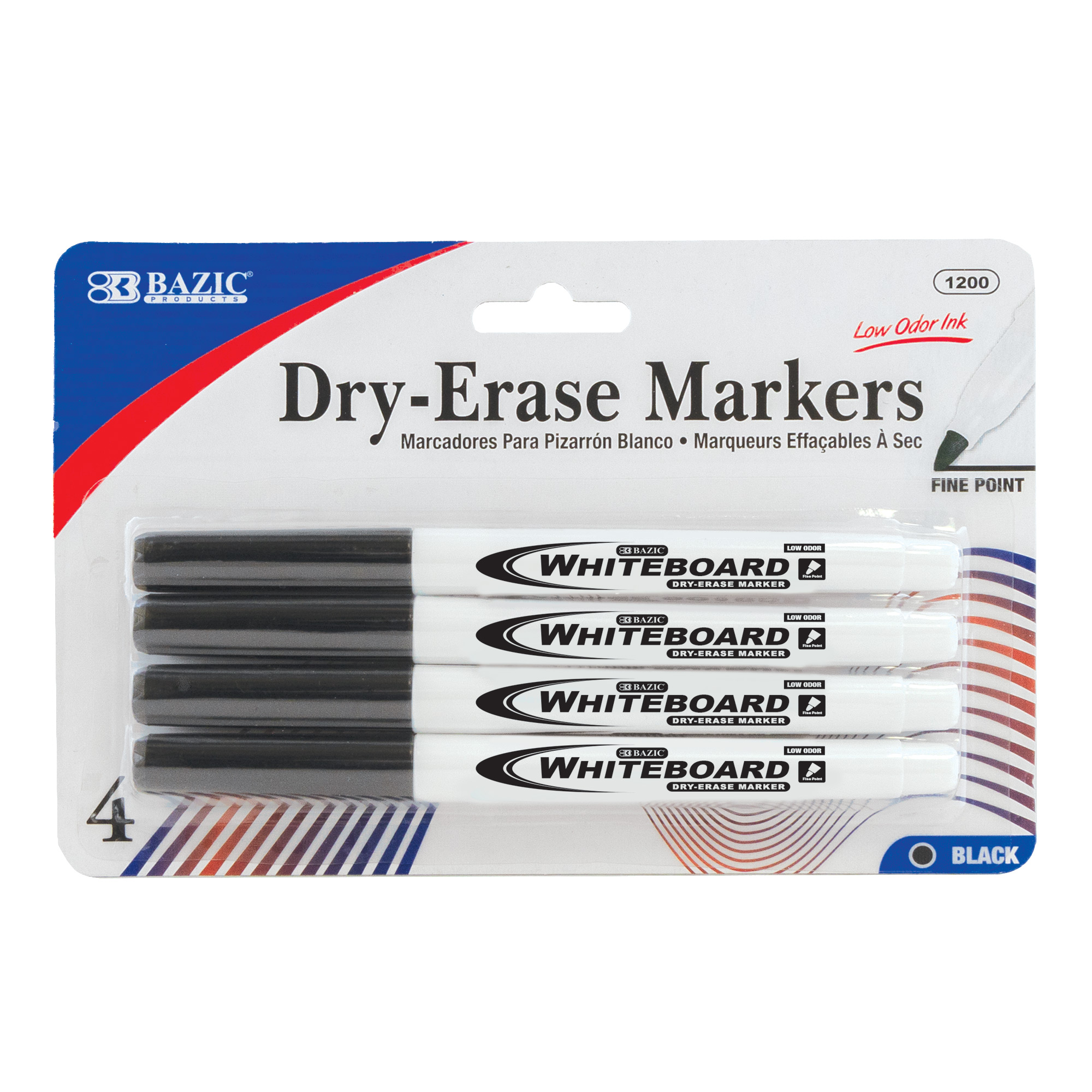 BAZIC Black Fine Tip Dry-Erase Markers (4/Pack) Bazic Products