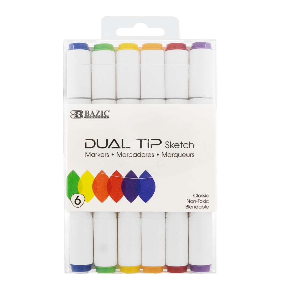 Dual Tip Sketch Markers 6 Primary Colors