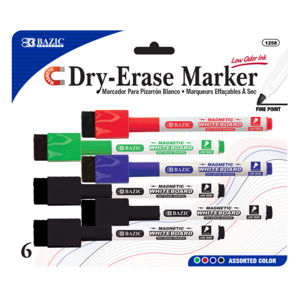 BAZIC Assorted Colors Fine Tip Dry-Erase Markers (6/Pack) Bazic Products