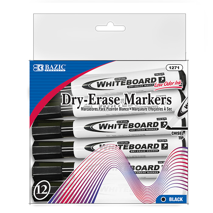 BAZIC Black Chisel Tip Dry-Erase Markers (12/Box) Bazic Products