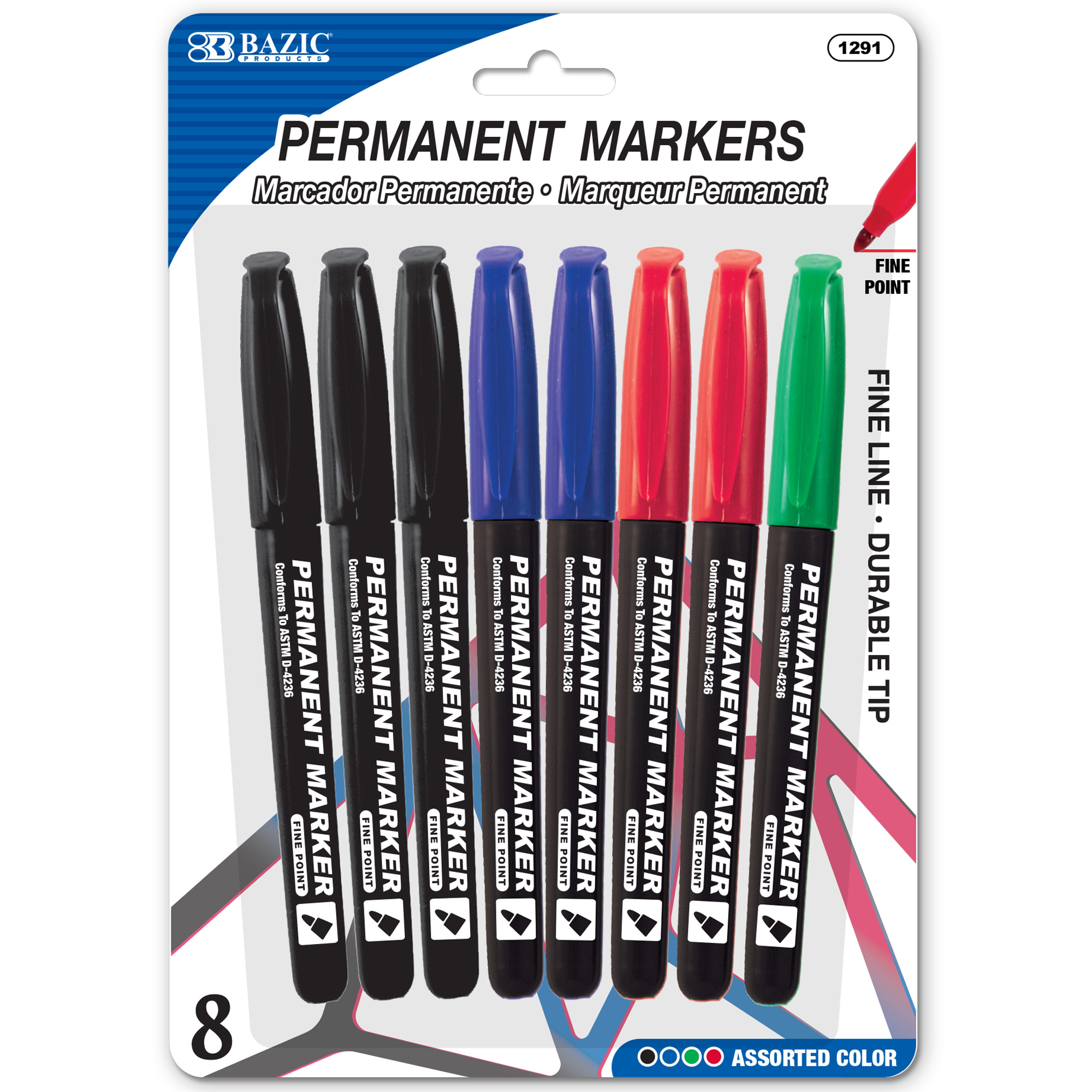 BAZIC Fancy Colors Mini Fine Point Permanent Markers w/ Cap Clip (5/Pack)  Bazic Products