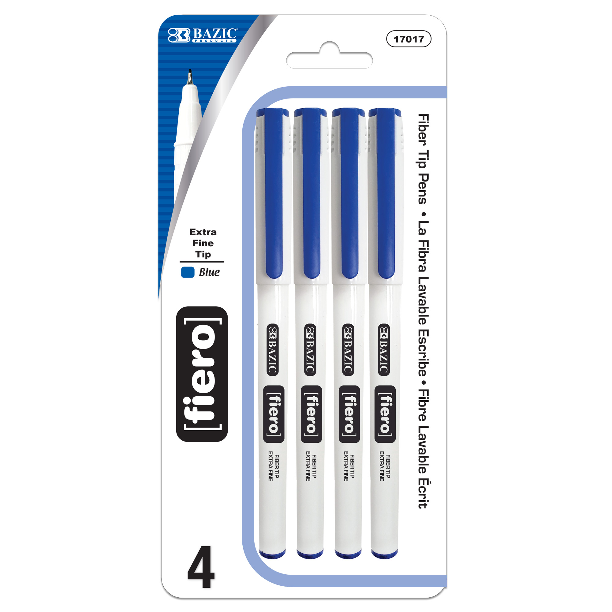 BAZIC Fiero Blue Fiber Tip Fineliner Pen (4/Pack) Bazic Products