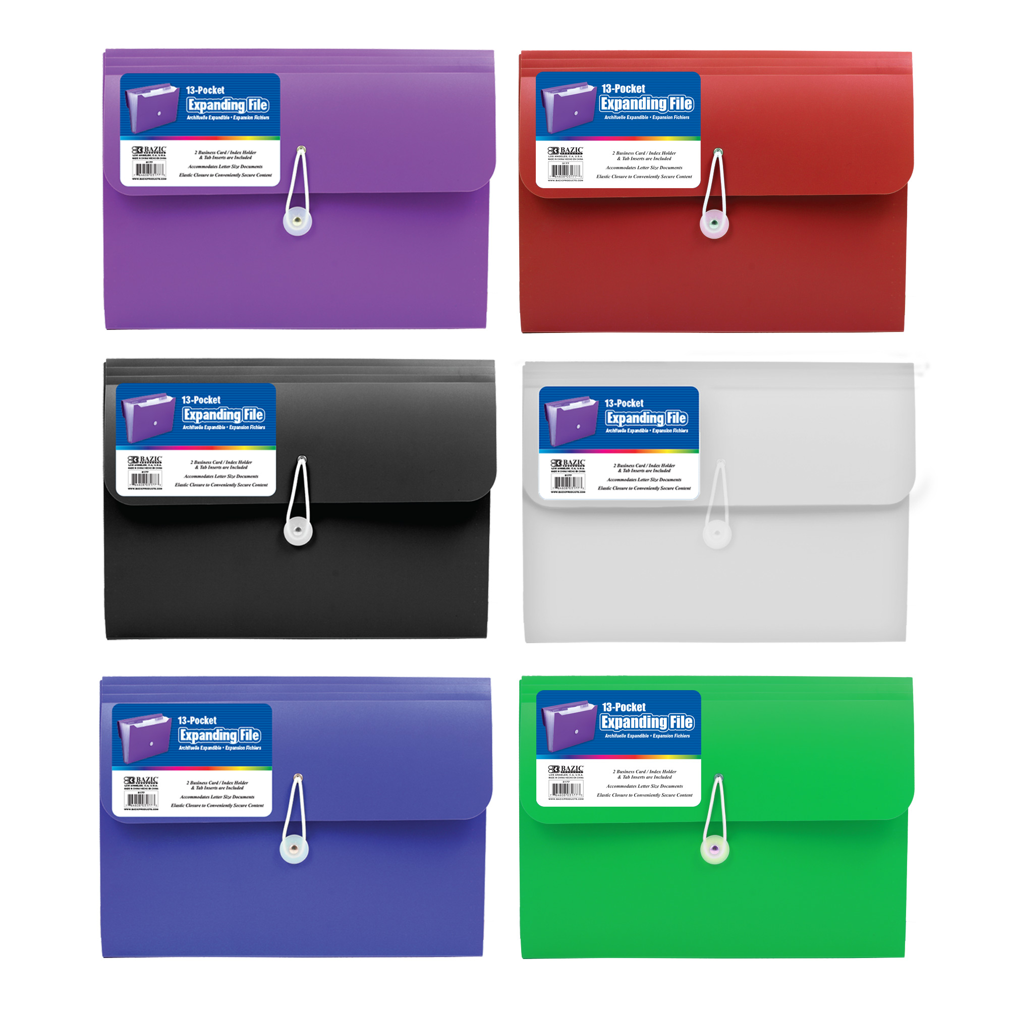 BAZIC 13-Pocket Letter Size Poly Expanding File Bazic Products