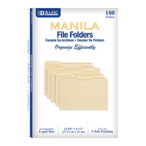 12/Pack BAZIC 1/3 Cut Letter Size Manila File Folder 