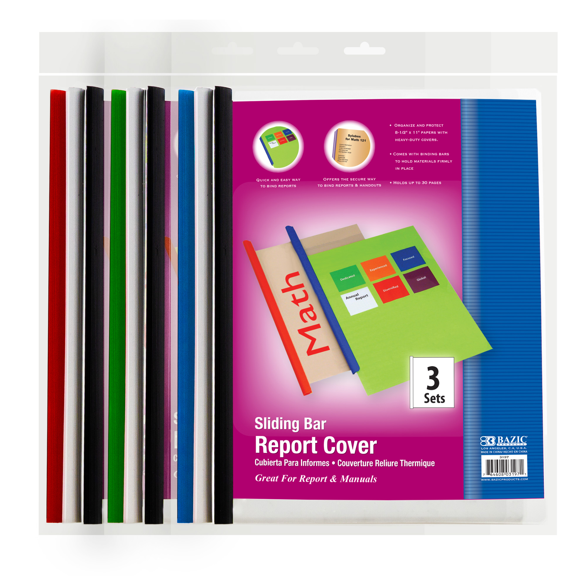 BAZIC Clear Front Report Covers w/ Sliding Bar (3/Pack) Bazic Products