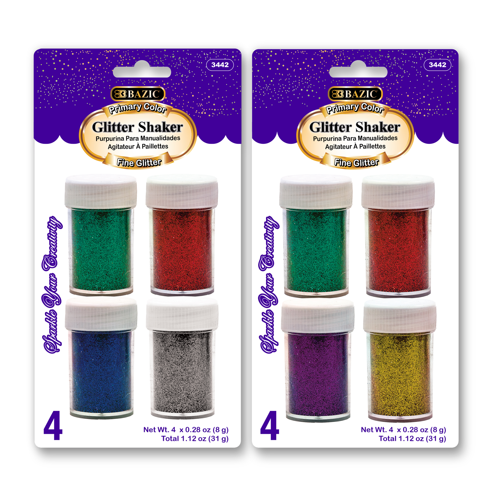 Bazic 2G Primary Color Glitter - 6 Pack