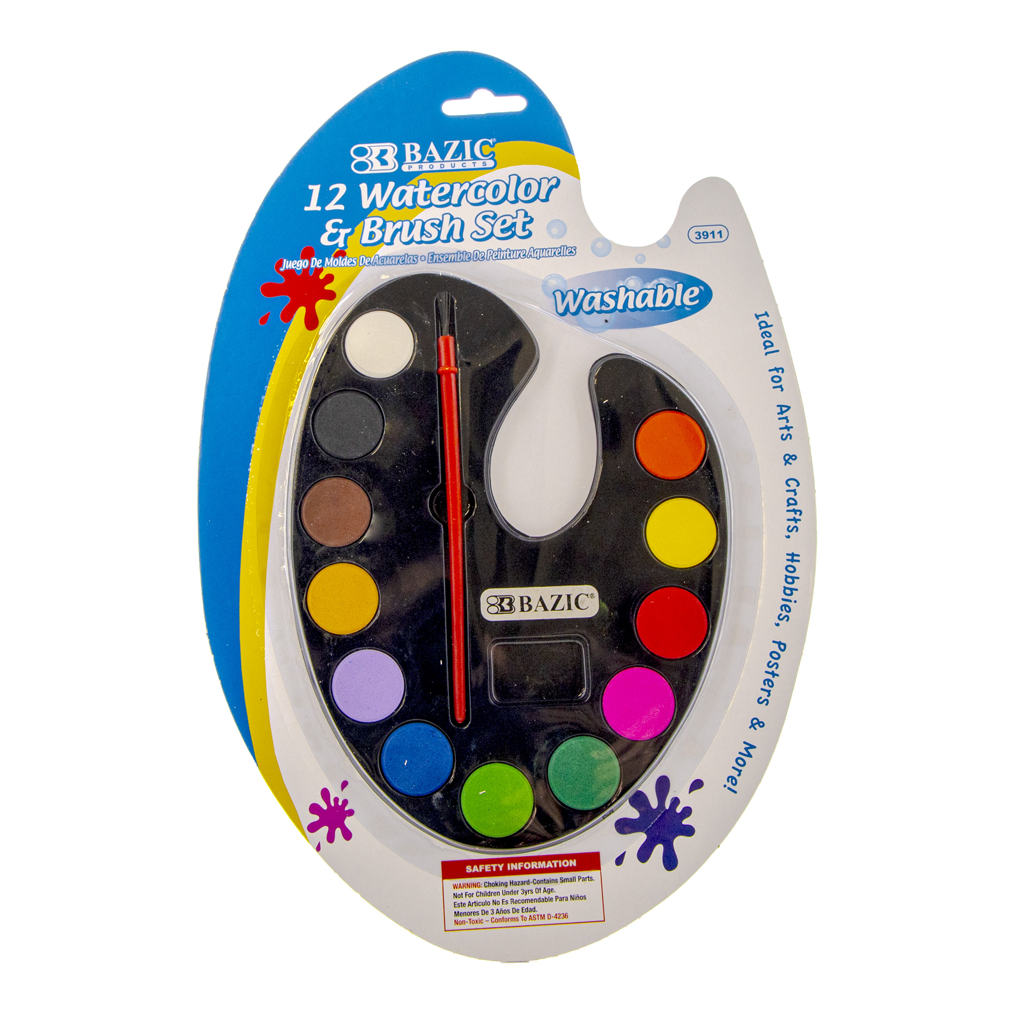 BAZIC Kid's Paint w/ Brush 60 ml, 18 Colors Non-Toxic Paint Set, 2-Packs