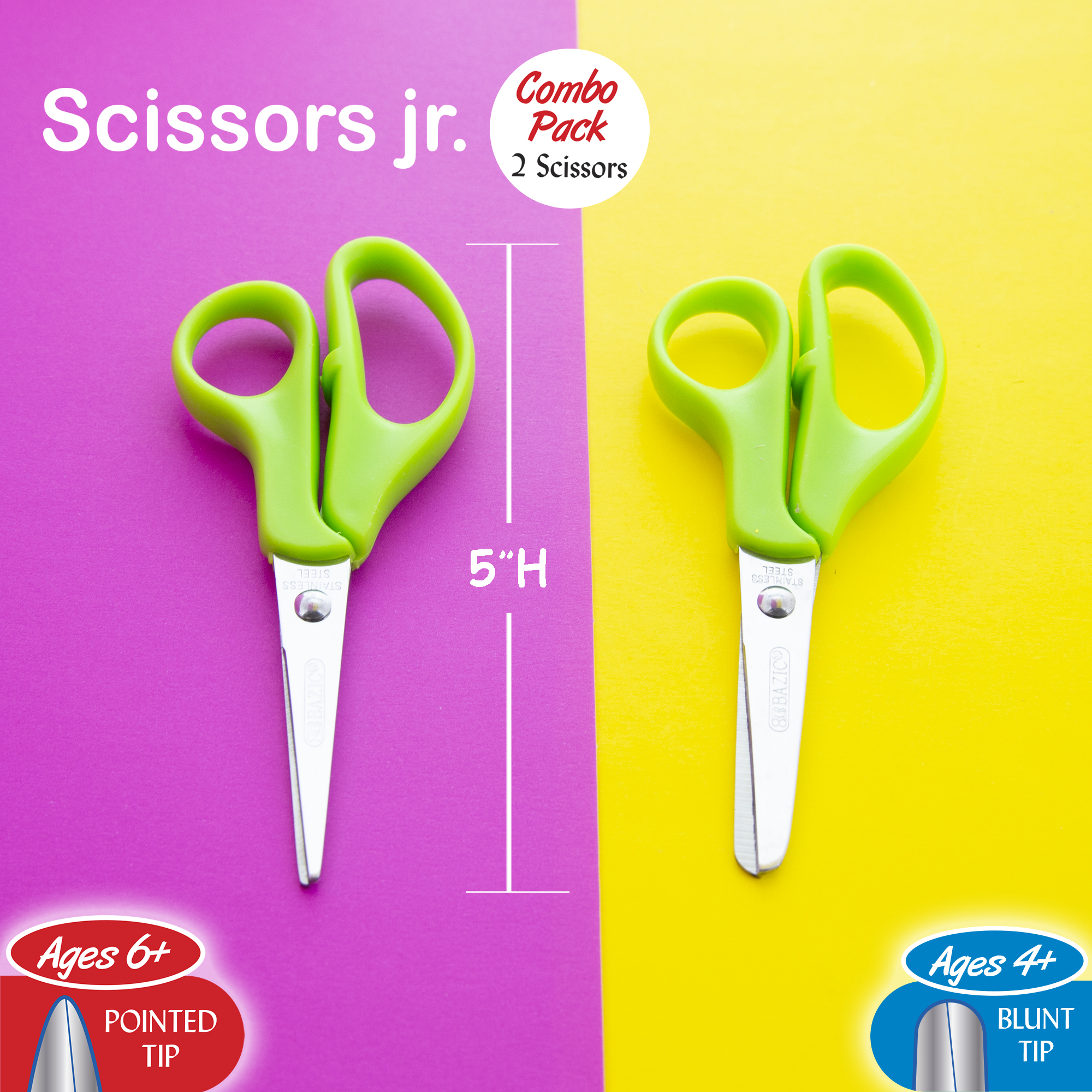 BAZIC 5 1/2 Kid's Safety Scissors (2/Pack)
