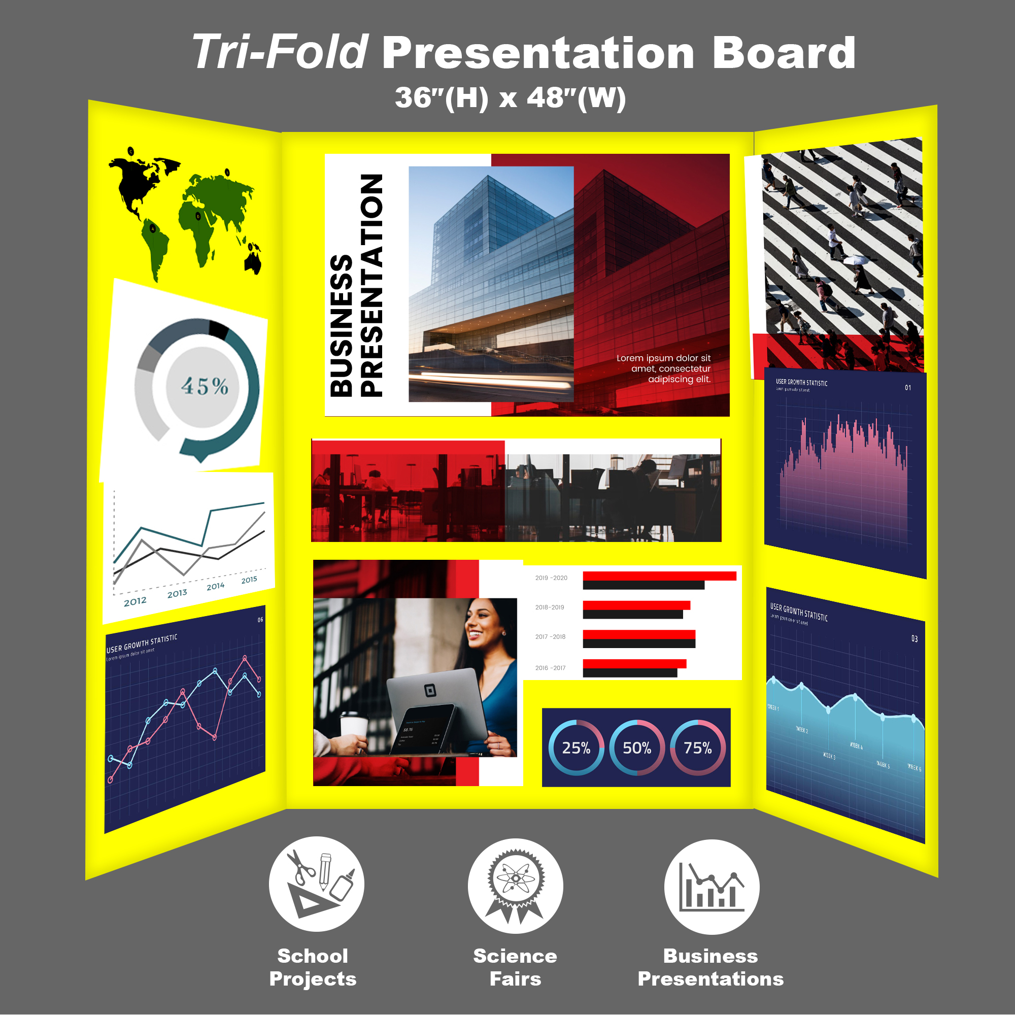 BAZIC 36 X 48 Black Tri-Fold Corrugated Presentation Board Bazic