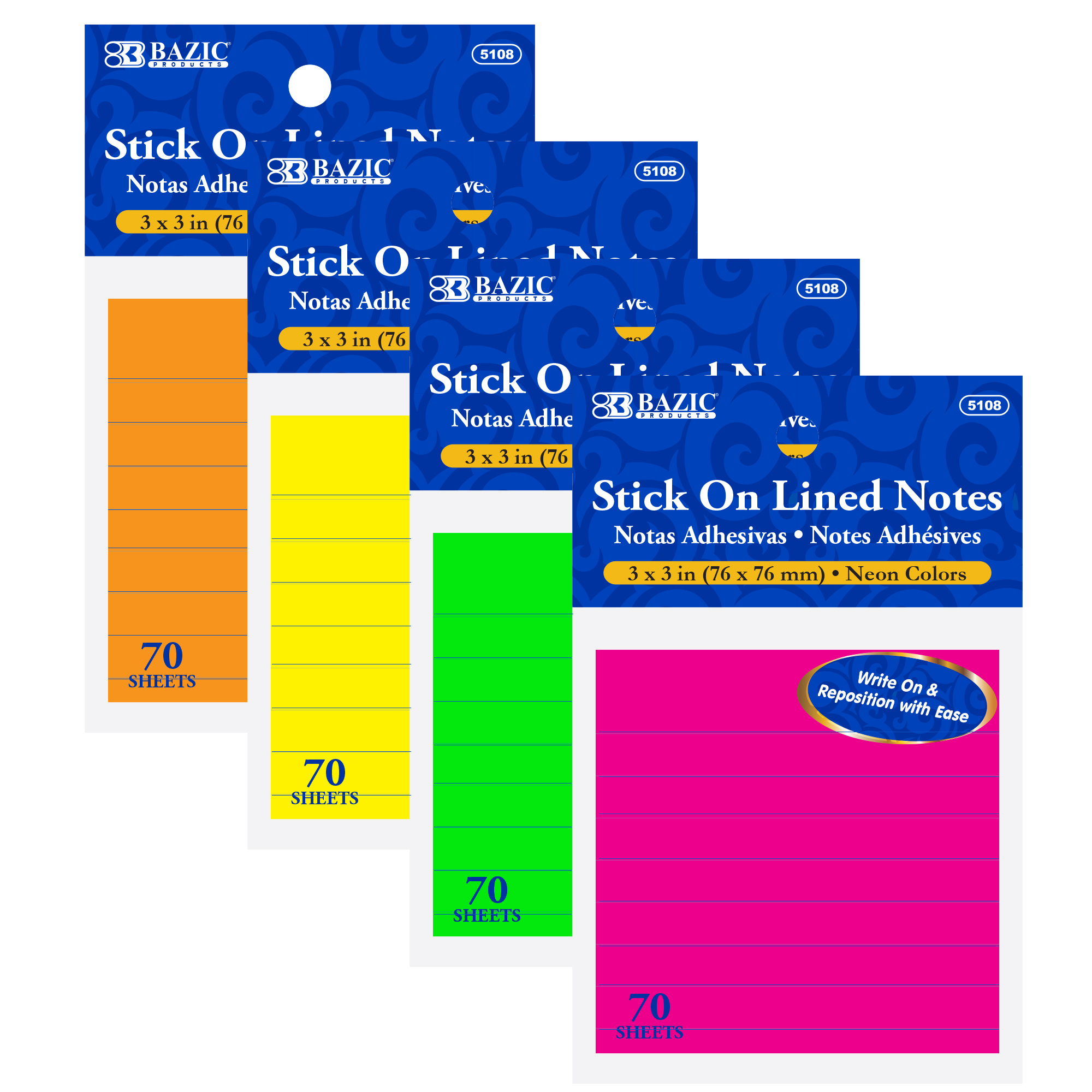 Bazic Products 5105 100 Ct. 3 x 3 Stick on Note - Pack of 24