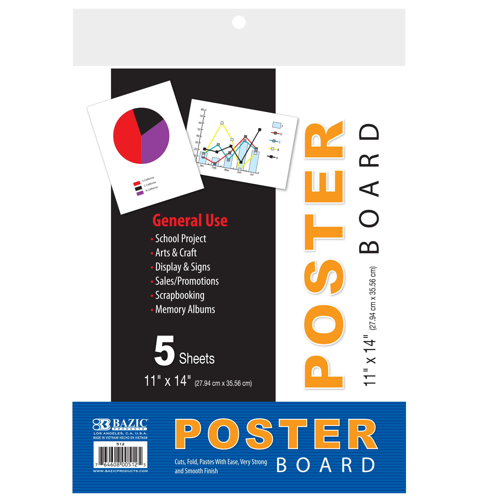 BAZIC 11 X 14 White Poster Board (5/Pack) Bazic Products