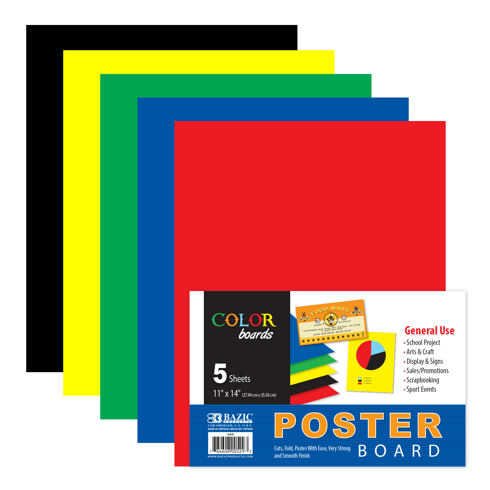 BAZIC 11 X 14 Multi Color Poster Board (5/Pack) Bazic Products