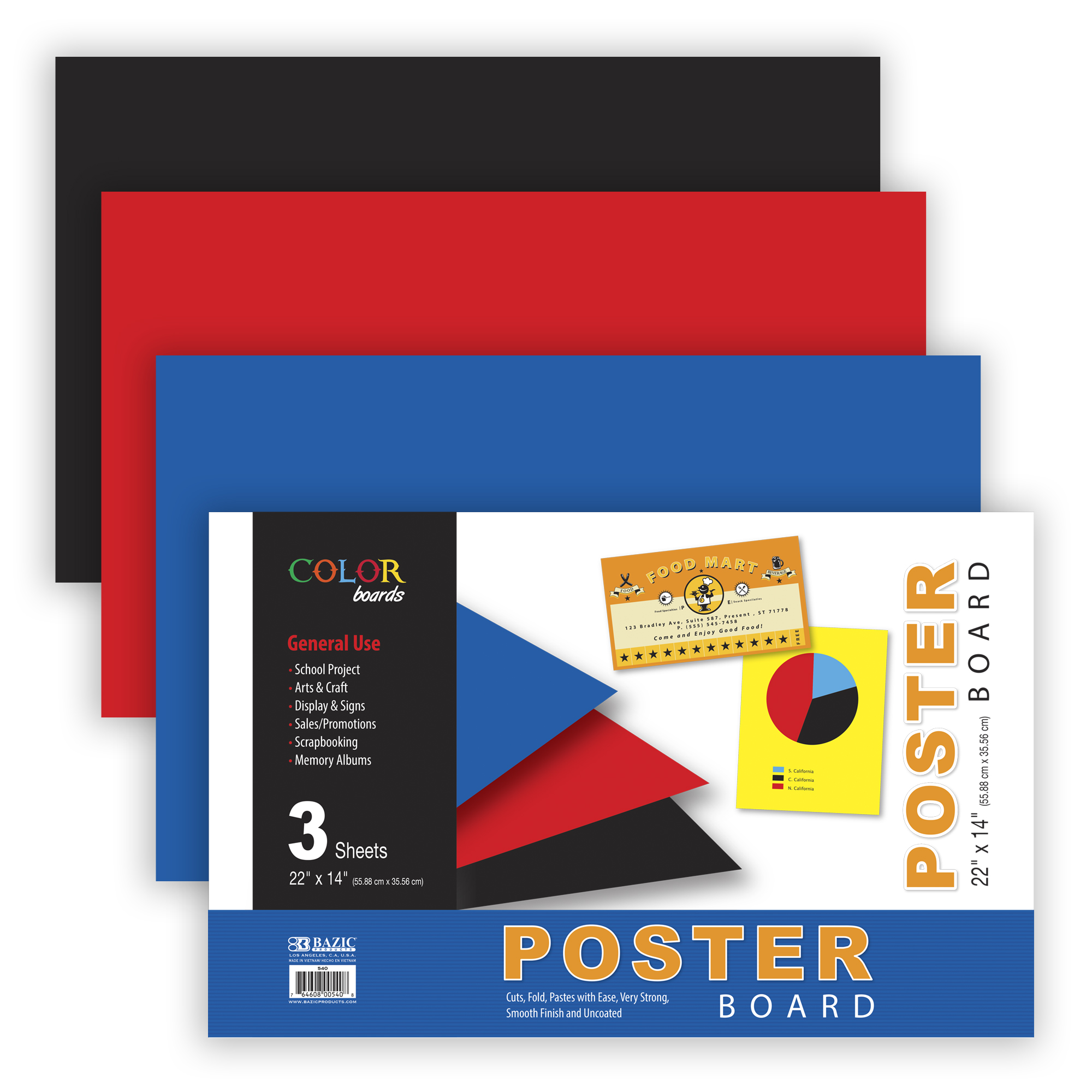Assorted Color Poster Board 22″ x 14″ (3/Pack)