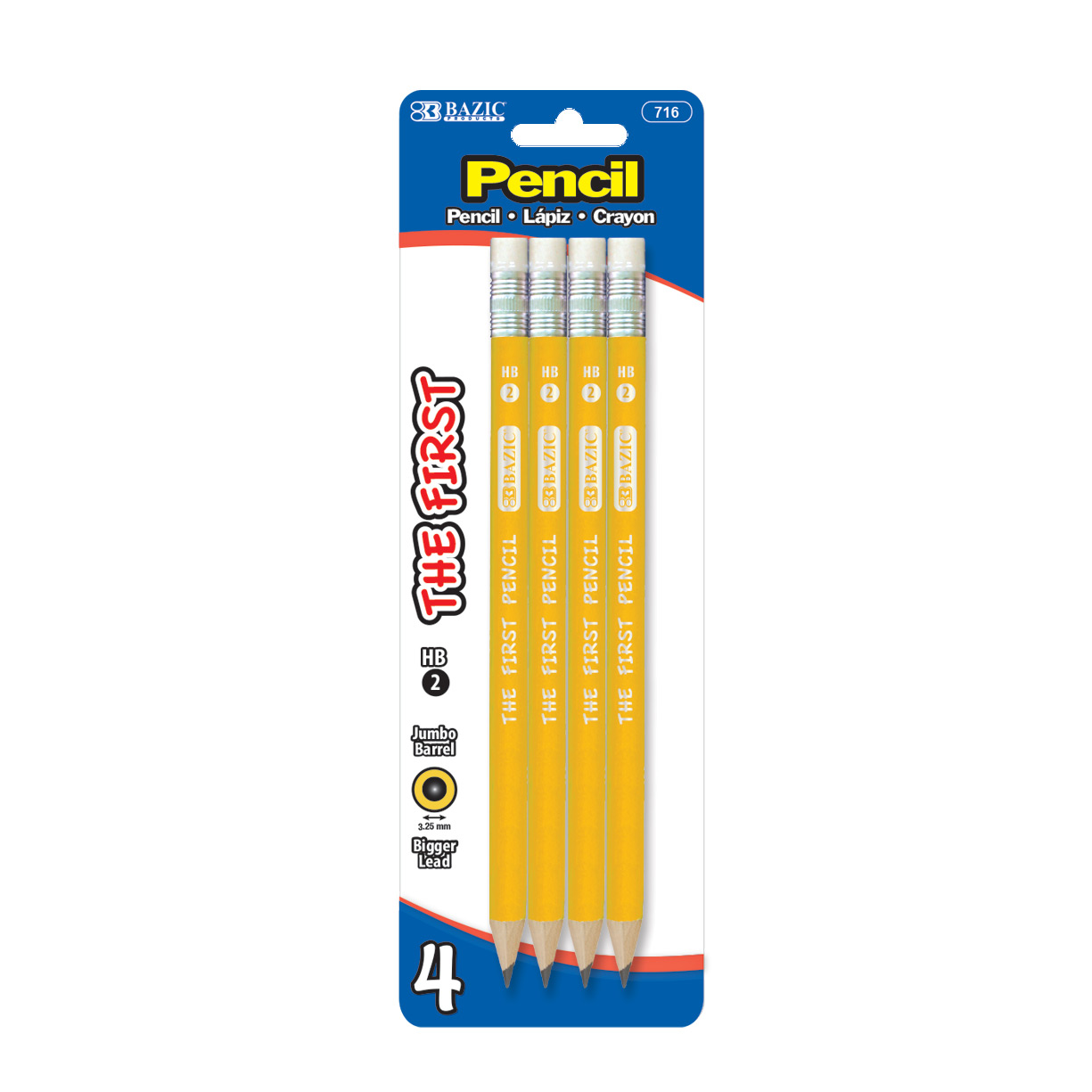 BAZIC #2 The First Jumbo Premium Yellow Pencil (4/pack) Bazic Products