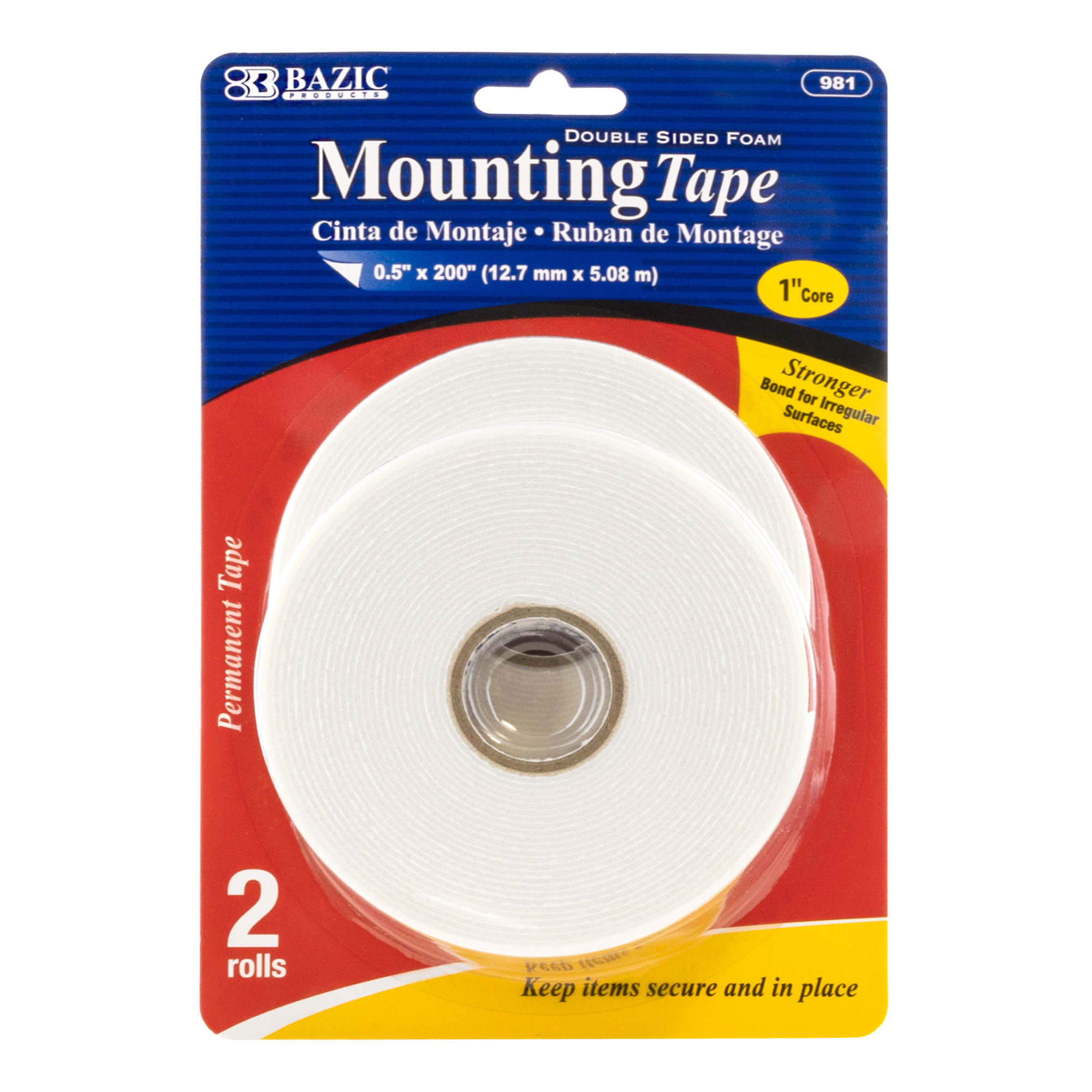 Bazic 0 5 X 0 Double Sided Foam Mounting Tape 2 Pack Bazic Products
