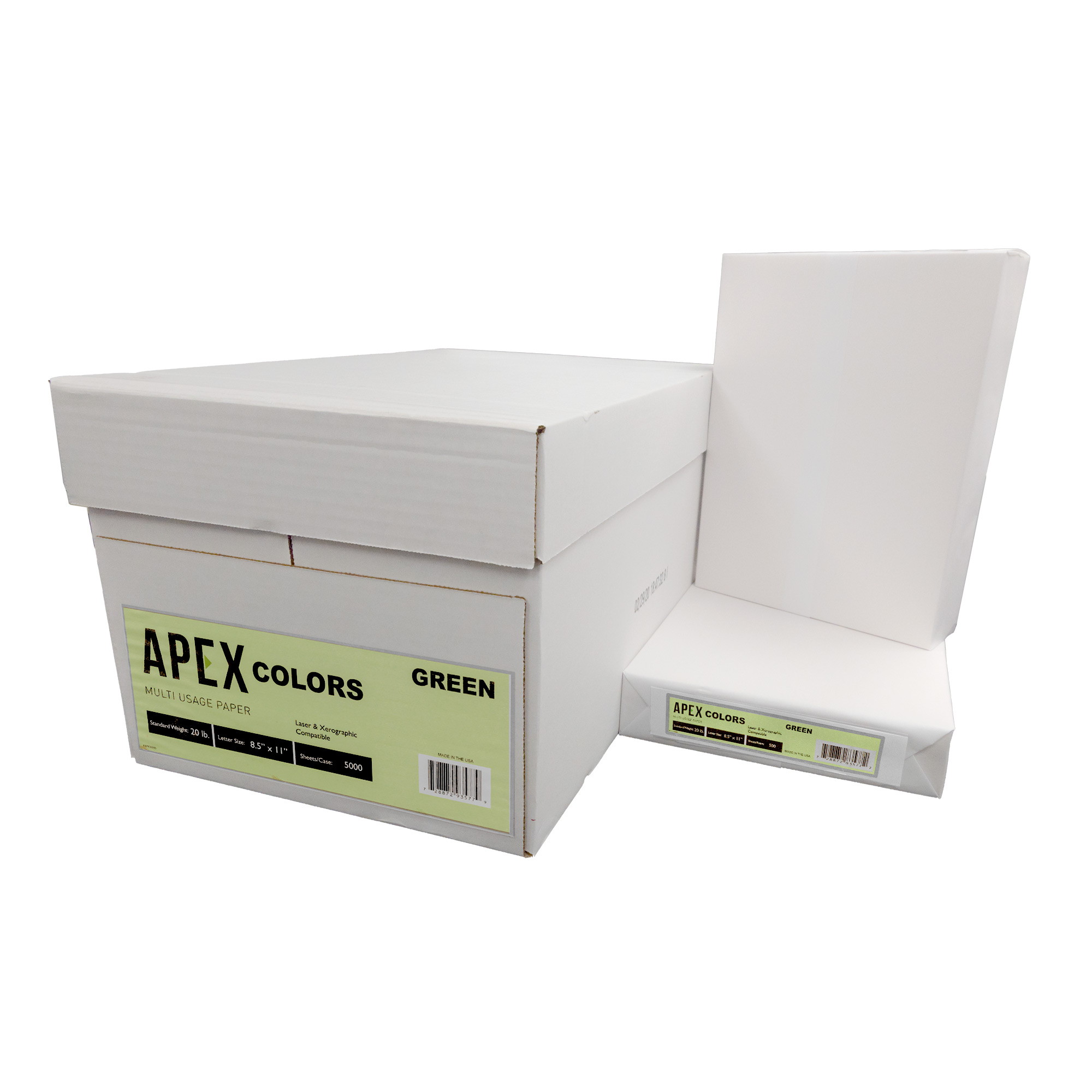 APEX 8.5″ X 11″ Green Colored Copy Paper (10 reams/case)