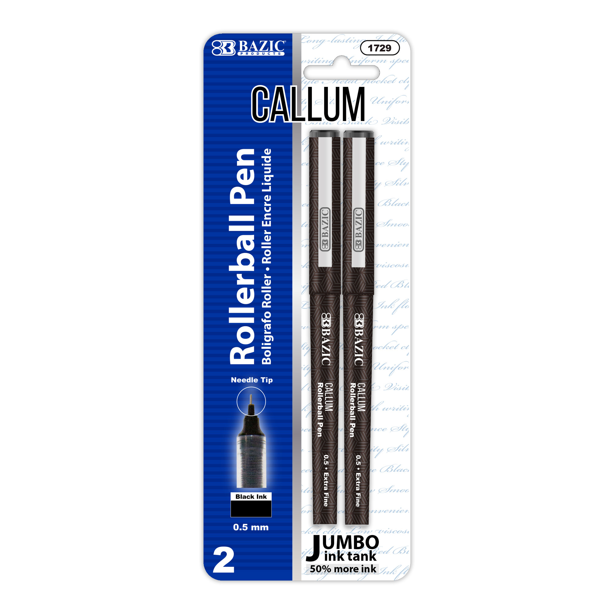 Callum Black Jumbo Ink Tank Needle-Tip Rollerball Pen (2/Pack)